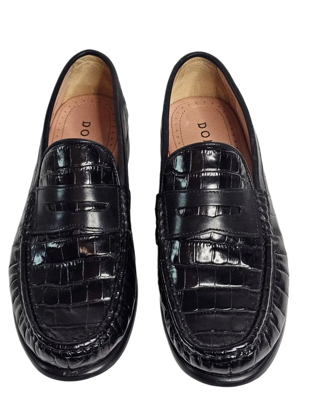 ​J&M Johnston Murphy Domani 18-1011 Black Leather Croc Penny Loafer Italy Men 8M